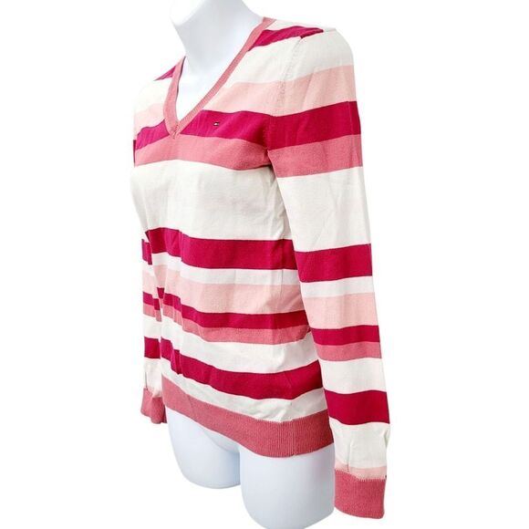 2/$20 Tommy Hilfiger White & Pink V Neck Sweater Top Blouse Size: Small - Picture 2 of 9